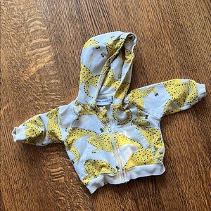 Mini Rodini Cream and Yellow T-Rex Print Hoodie